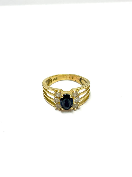 Anillo de Oro Vintage con Piedra Negra — 14k | 3.5gr | #6.5