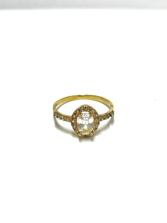 Anillo de Oro Ovalado con Circonia en el Centro — 10k | 2.9gr | #9