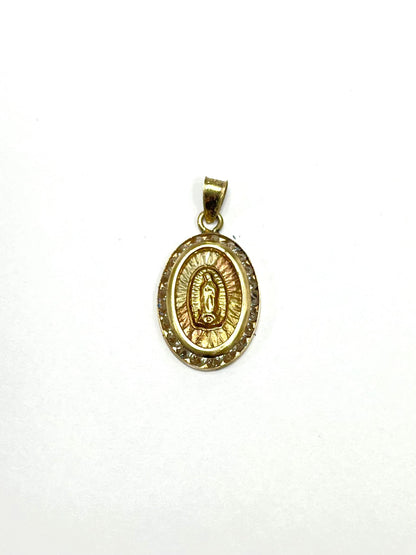 Dije de Oro Religioso Virgen con Piedras Alrededor — 10k | 1gr | 2.3cm
