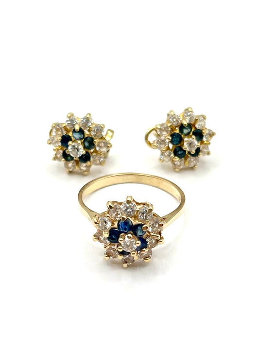 Set de Oro Anillo y Aretes con Diseño Floral — 10k | 5.9gr | #7