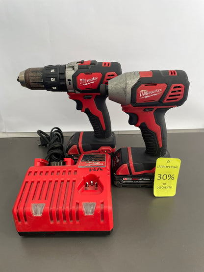Kit de Taladro y Atornillador inalambrico con Baterias y Cargador Milwaukee - ¡Con 30% de descuento aplicable sobre el precio!