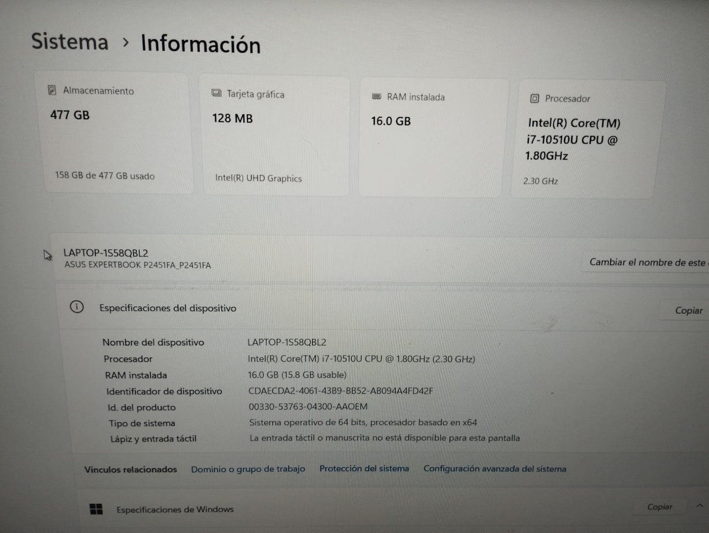 💻 Laptop Usada ASUS Core i7 / 512 GB SSD / 16 GB RAM 💻