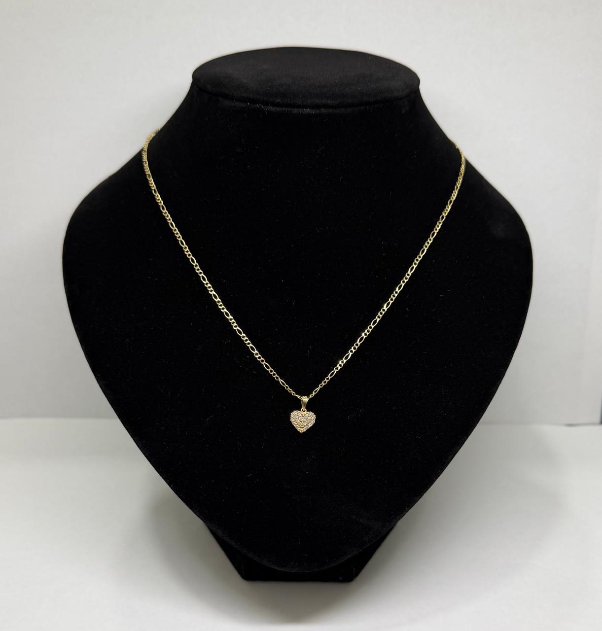 ✨💛 Cadena de Oro de 10K Diseño 3x1 con Dije de Corazón con Sintéticos | 46 cm | 2.7 g de Oro 💛❤️✨