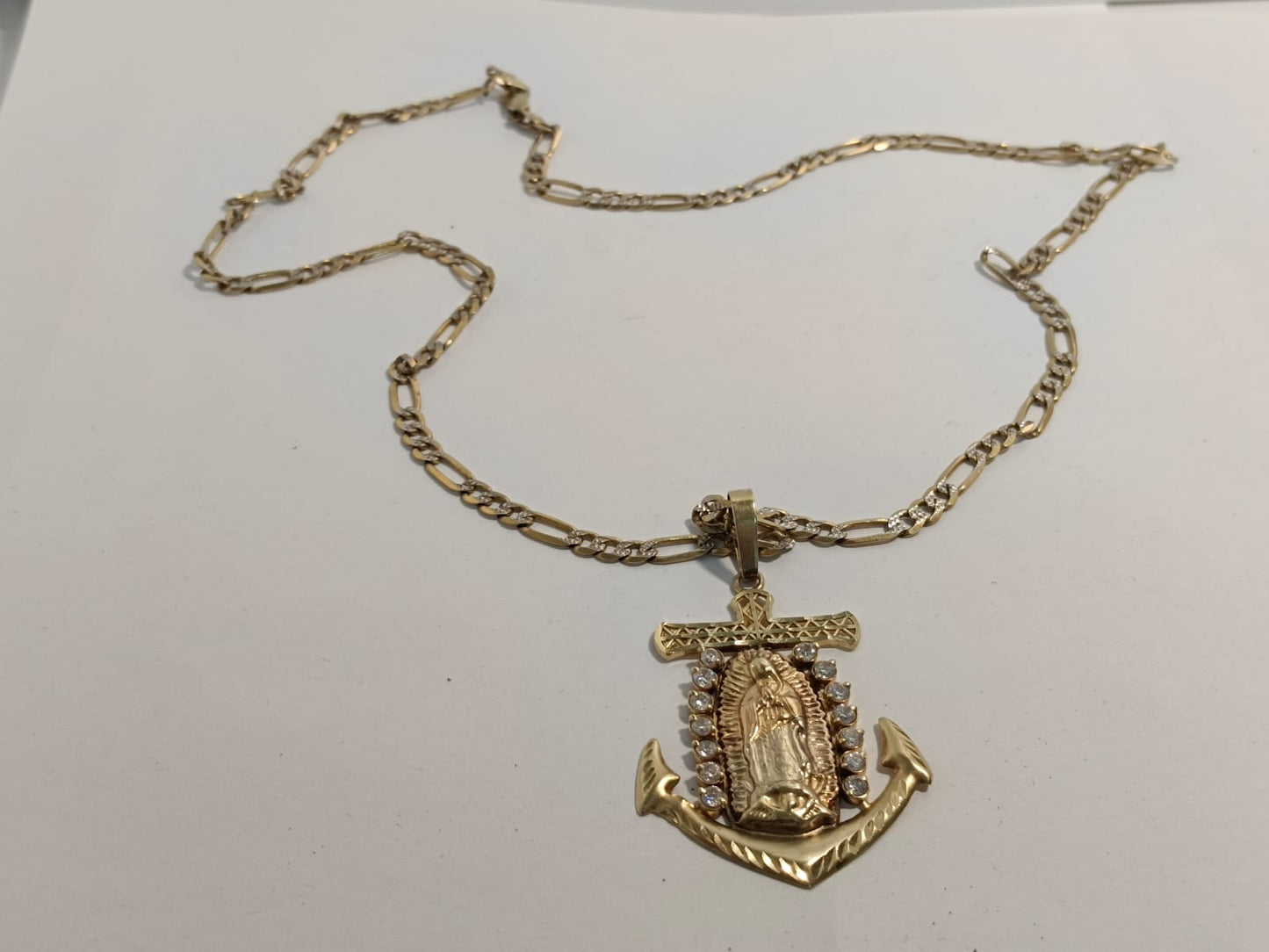 ✨ Cadena 3x1 de Oro 14K con Dije de Virgen y Ancla – Peso 24.5 g ✨