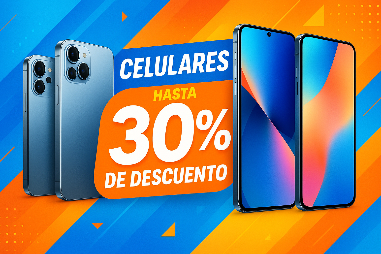 Baner para promocionar categoria de celulares, los cueles tienen hasta 30% de descuento