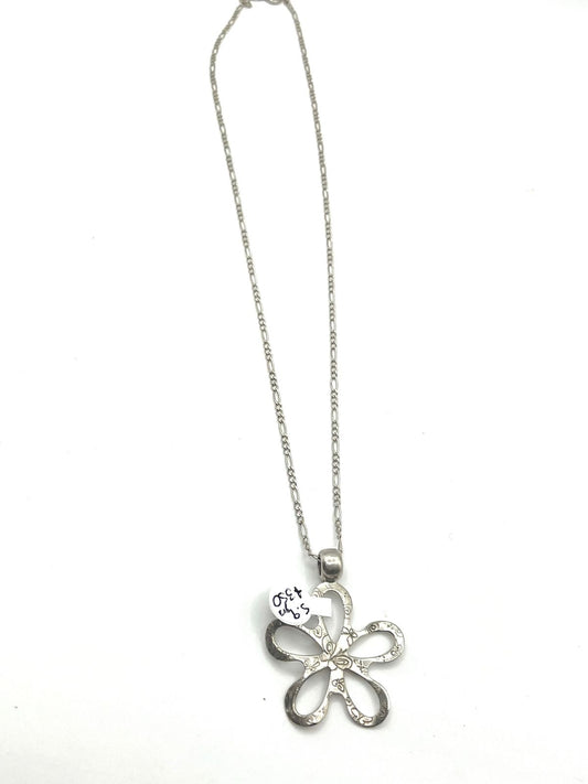 Cadena tejido 3 x 1 con dije de flor gde 26 cm 5.9 gr baño de plata