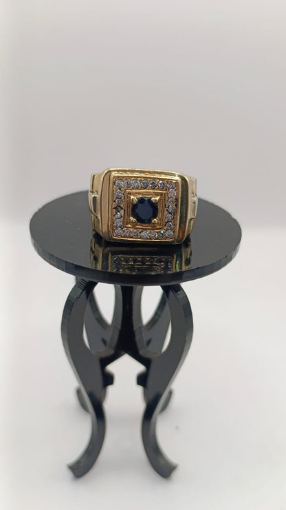 Anillo de ORO con sirconias y piedra negra 10k peso 17.1gr, usado