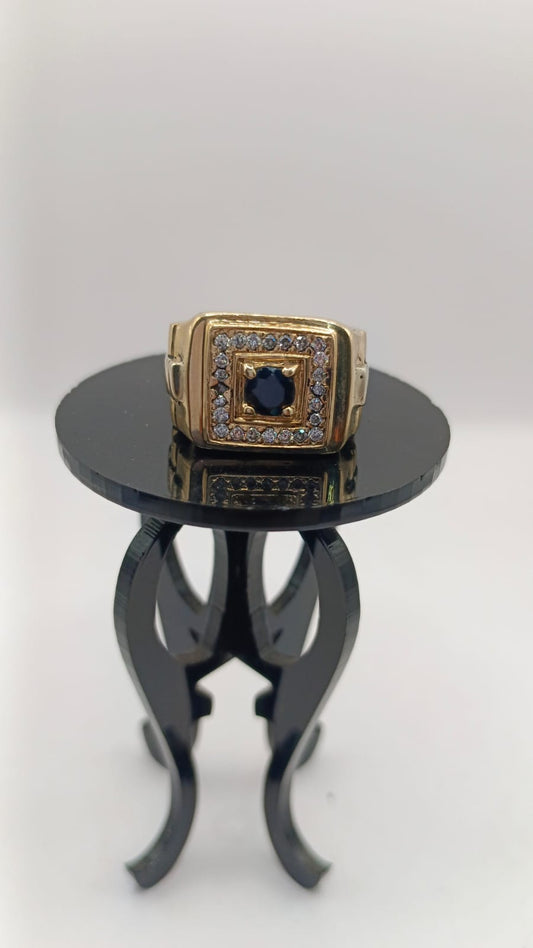 Anillo de ORO con sirconias y piedra negra 10k peso 17.1gr, usado