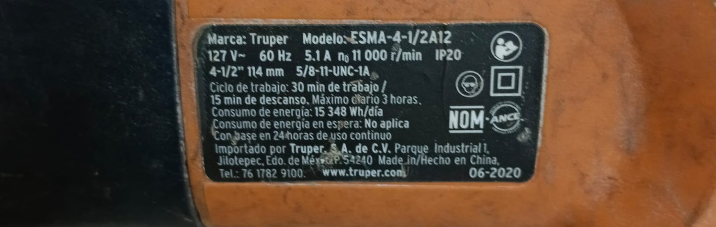 Mini esmeril TRUPER esma4-1.2a12 sin disco, usado