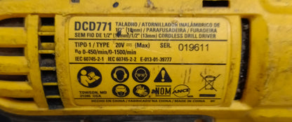 Taladro inalambrico DEWALT dcd771 con cargador y dos baterias, usado