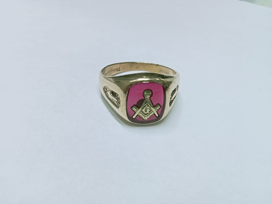 💍 Anillo de Oro 10K – Elegancia con Sintético Rojo | Medida 11 💎