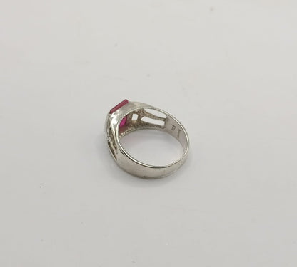 Anillo sintetico rojo PLATA 925 peso 4gr, usado