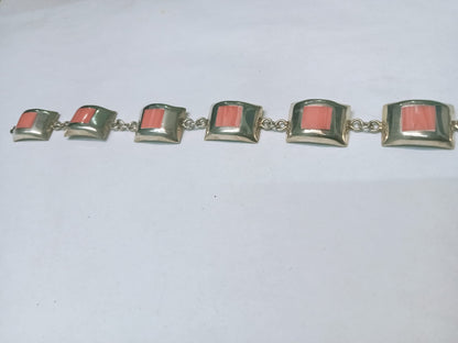 🌸 Pulsera de Plata Diseño de Cuadros con Detalles en Rosa 🌸