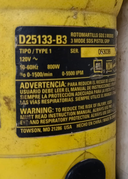 Taladro Rotomartillo Dewalt 3 revoluciones, usado
