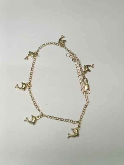 pulsera de oro con charms de delfin -10k