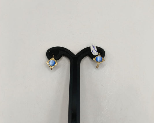 Aretes ojo de gato azul ORO 10k peso 1.1gr, usado